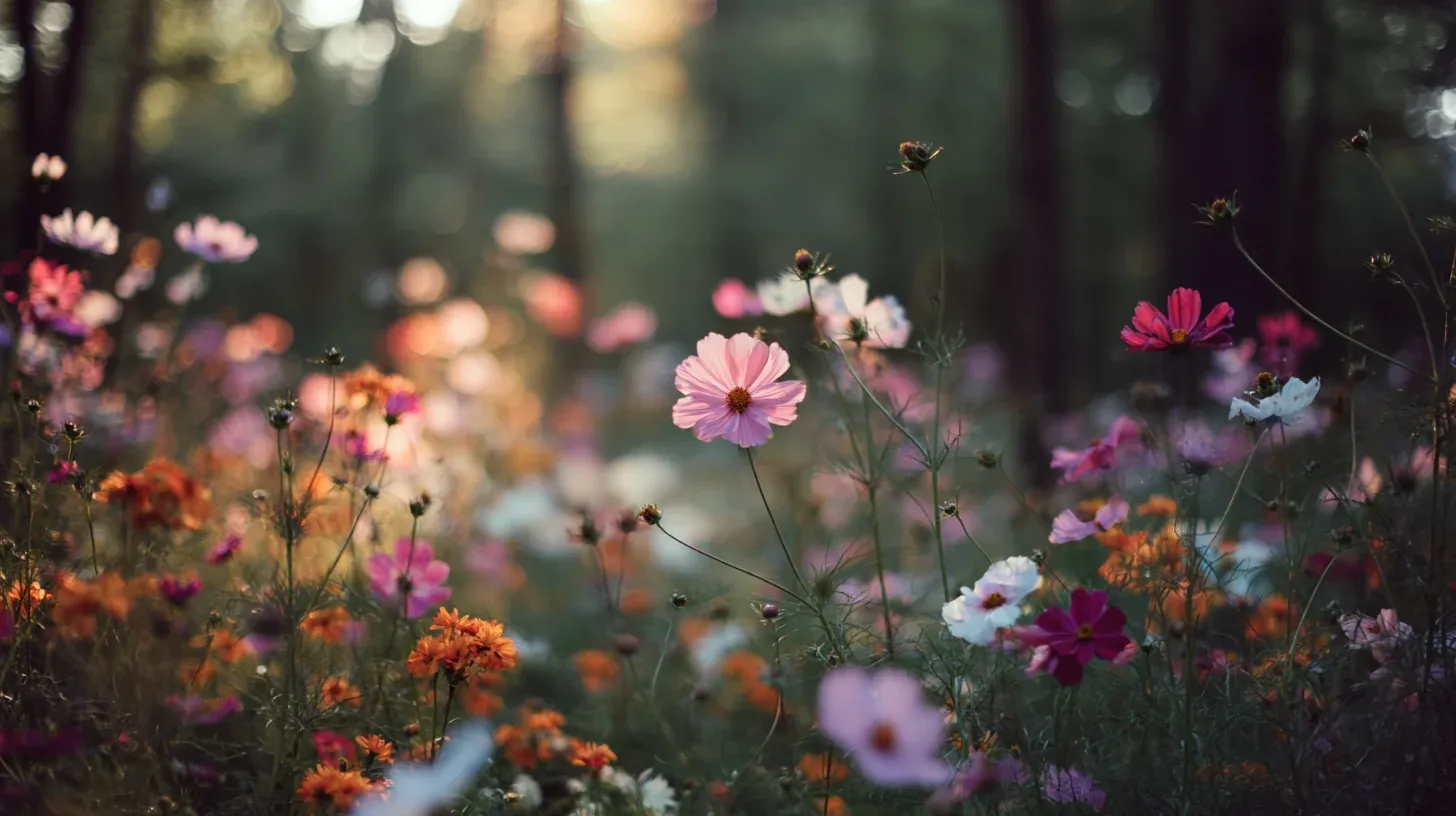 Poetisk bakgrundsbild – blommor i mjukt ljus